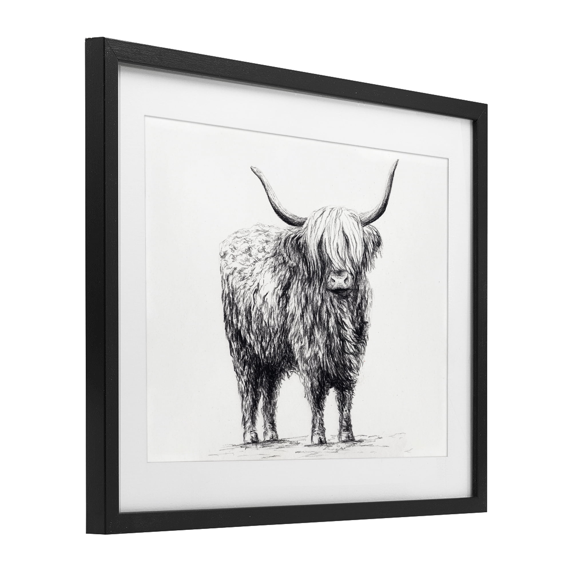 Stupell Industries Highland Cow in Charcoal Black Framed Print Under Glass, design by Leah Noel Art