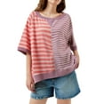thumbnail image 5 of Women Oversized Summer Short Sleeve Striped Color Block Loose Fit Tops T Shirts, 5 of 6