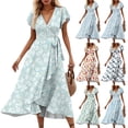 thumbnail image 5 of Women's Floral V-neck Short-sleeved Dress, Retro Elegant A-line Vacation Beach Dress, 5 of 8