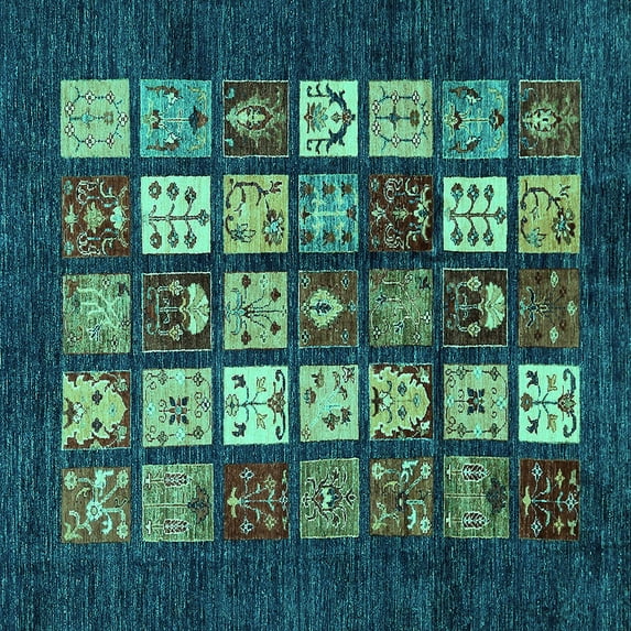 Ahgly Company Machine Washable Indoor Square Abstract Turquoise Blue Modern Area Rugs, 5' Square