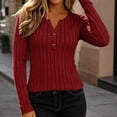 thumbnail image 5 of JOANKDMI Long Sleeve Henley Tops for Women V Neck Button Down Ribbed Knit Shirts Slim Fit Basic Casual Fall Tees Flattering Everyday Layering Essential Solid Outfits, 5 of 7