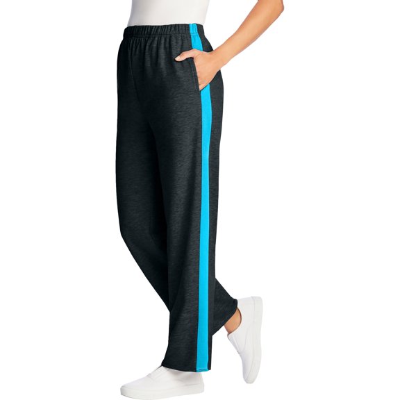 Woman Within Plus Size Petite Cotton French Terry Straight-Leg Pull-On Side-Stripe Pants