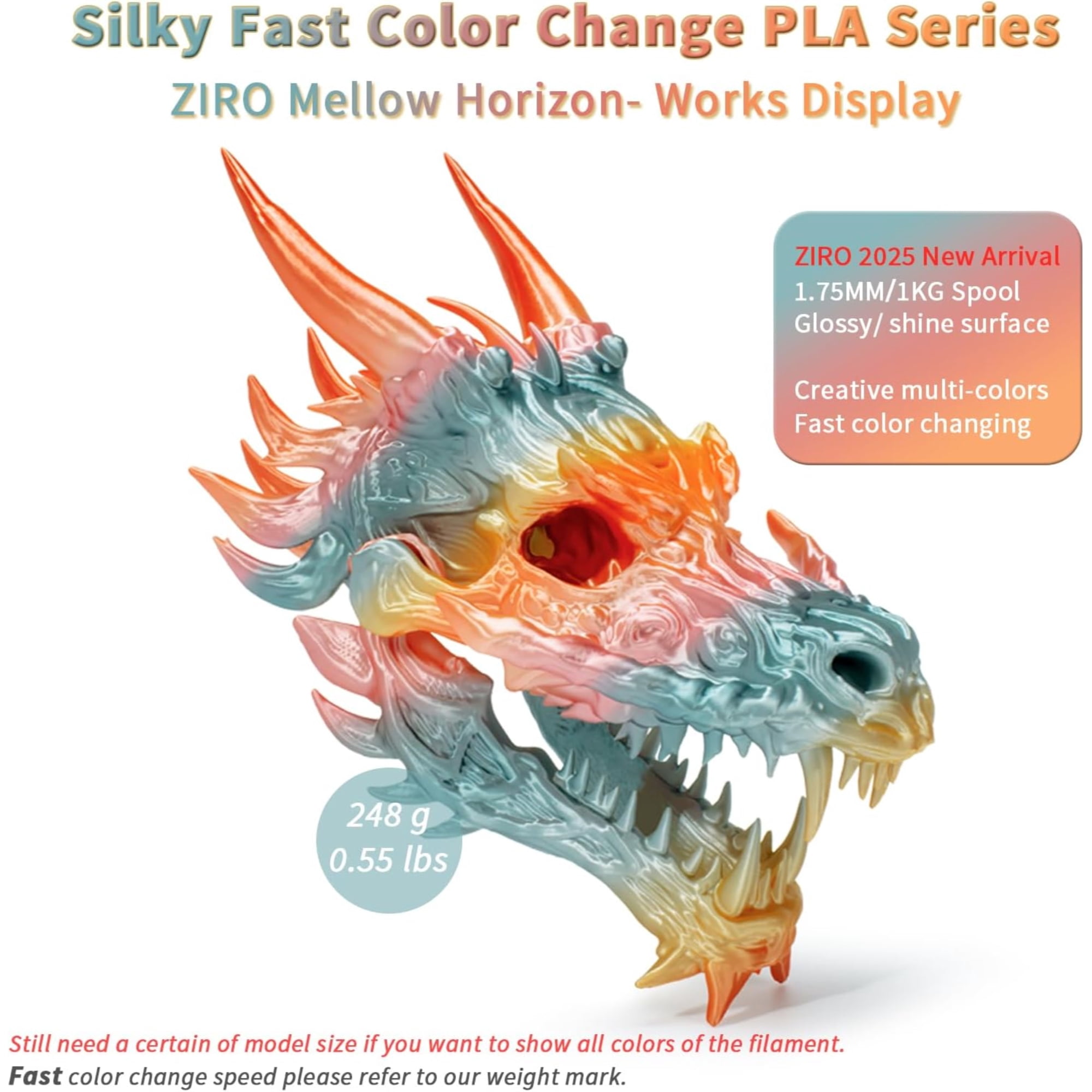 Ziro 3D Gradient Silk PLA Filament 1.75mm 1kg, Mellow horizon