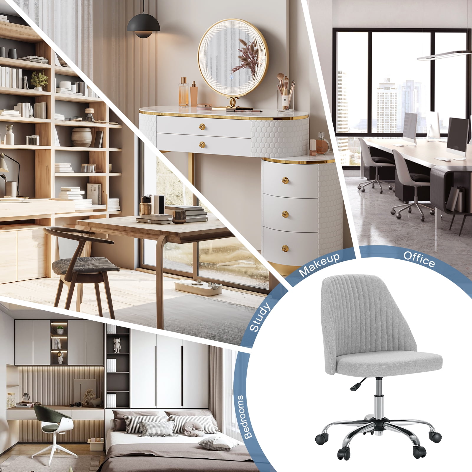 Gianna Home Office Desk Chair, Adjustable Armless Rolling Task Chair, Computer Chairs for Home