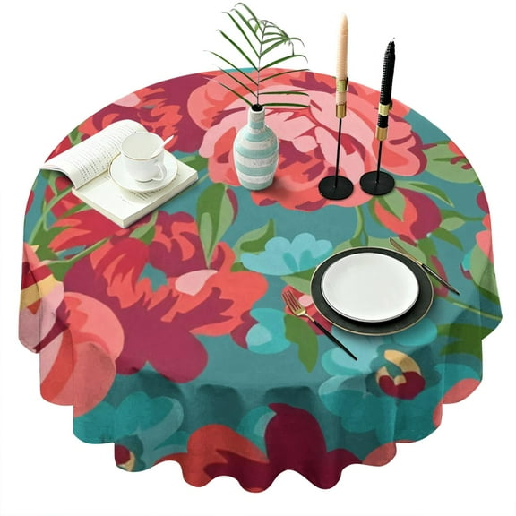 Round Waterproof Tablecloth Pioneer Reusable Indoor/Outdoor Durable Table Cover for Kitchen and Dining Room 60 Inch X 60 Inch