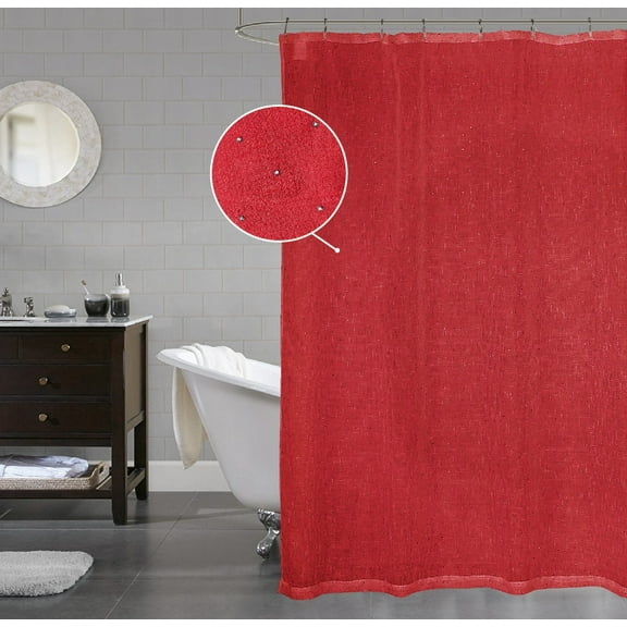 Serafina Home Decorative Sheer Red Fabric Shower Curtain Bathroom Set Includes 12 Hooks: Silver Metallic Dot