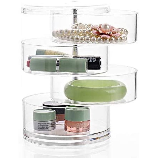 Jewelry Organizer Case 360 Degree Round Rotating Jewelry Storage Box Necklace Bracelet Ring Earring Display Tray Holder