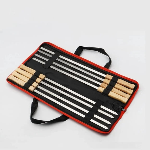 6/8pcs Kabab Koobideh Skewers 17 Inch Stainless Steel Grilling BBQ Skewer Reusable Barbecue Skewers Flat Stick with Wood Handle