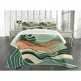 thumbnail image 3 of Ambesonne Monstera Quilted Bedspread Set 3 Pcs, Abstract Landscape Boho, King Size, Evergreen Pale Seafoam, 3 of 5