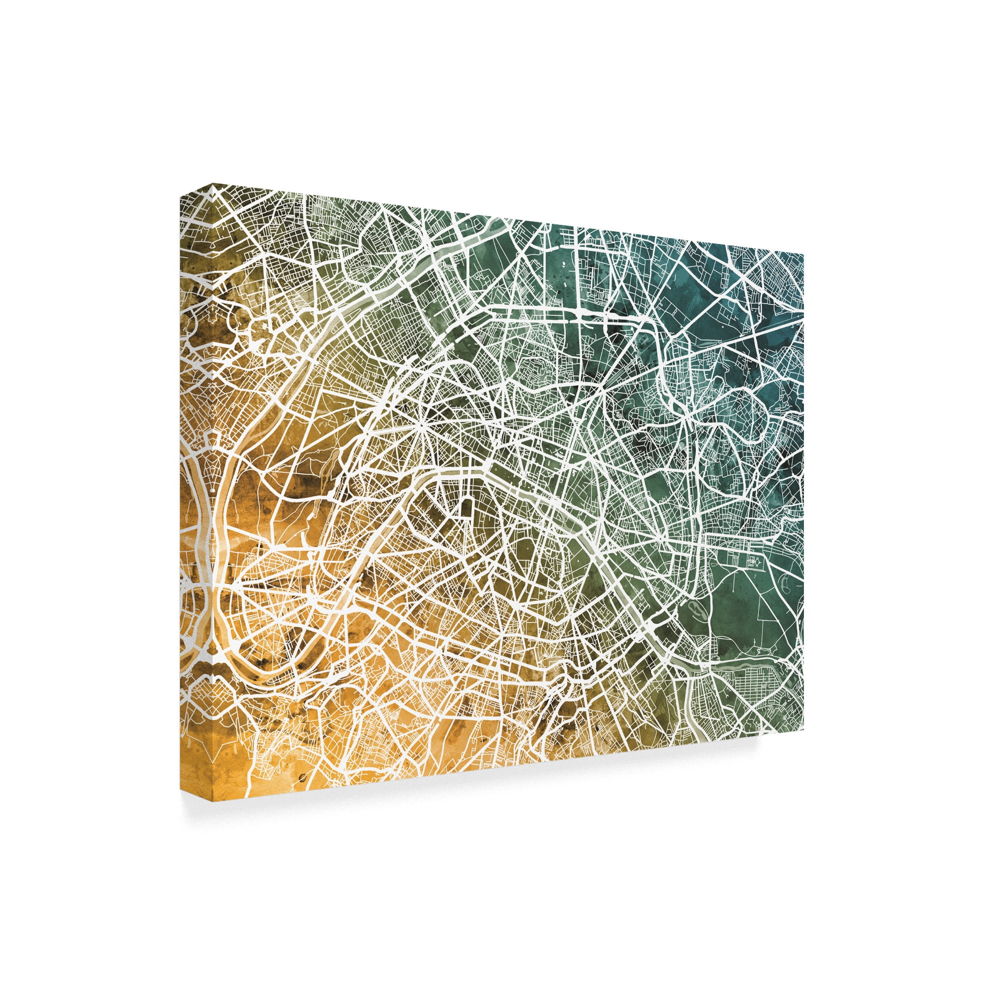 Trademark Fine Art 'Paris France City Street Map Teal Orange' Canvas Art by Michael Tompsett