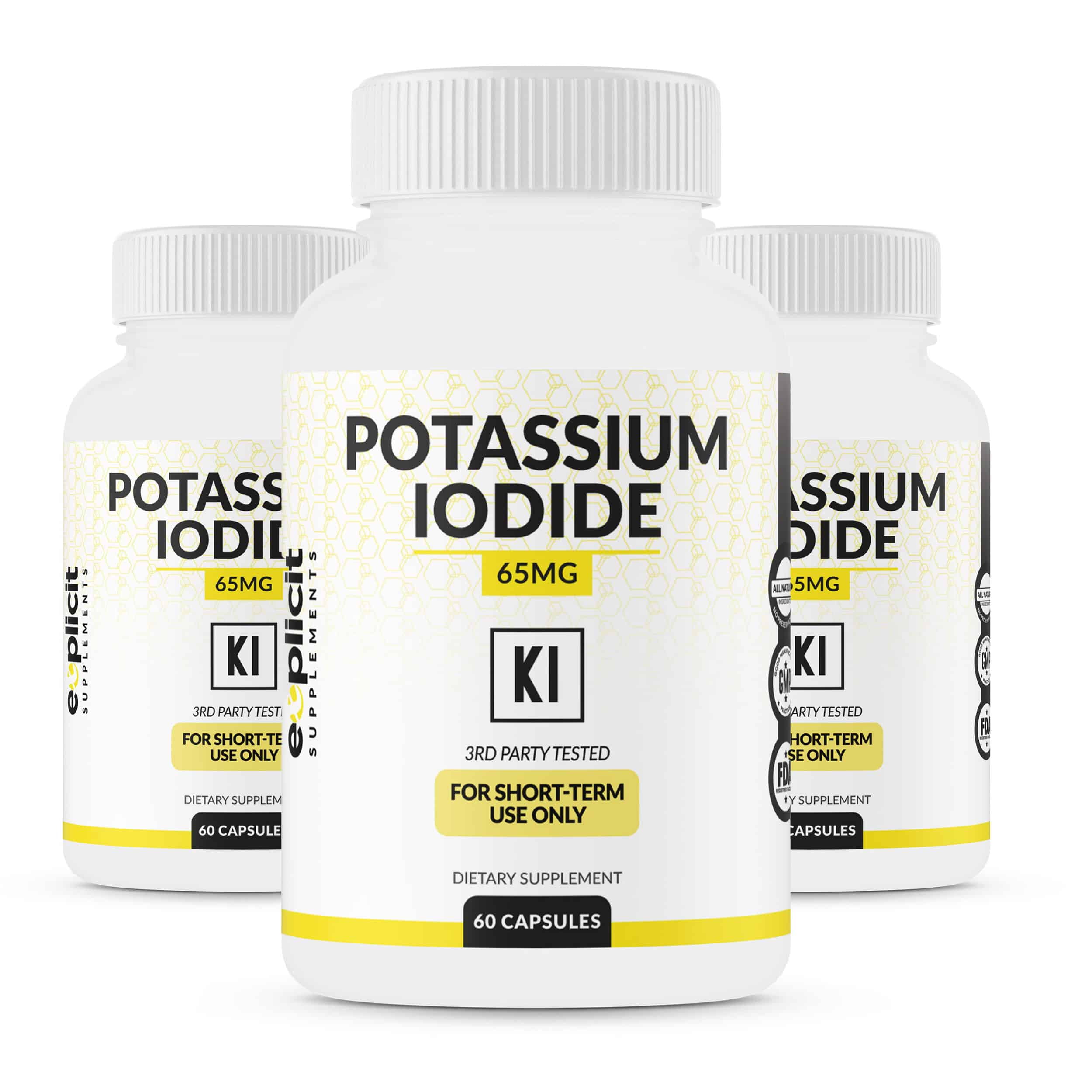 (3 Pack) Potassium Iodide Capsules 65mg Dose 60 Servings Thyroid