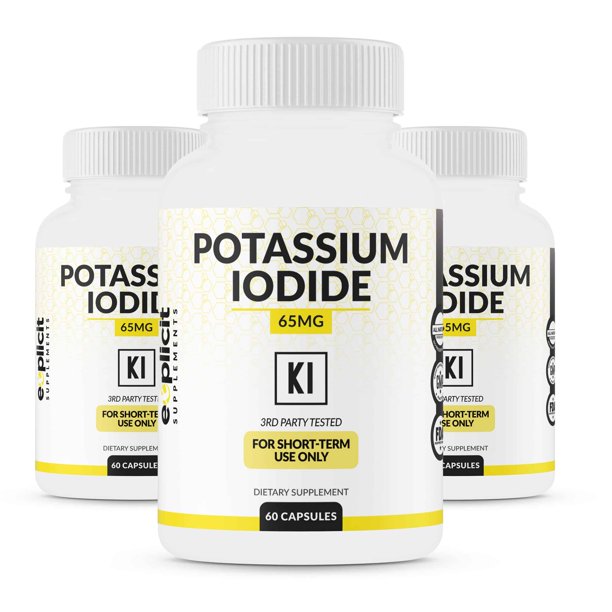 (3 Pack) Potassium Iodide Capsules 65mg Dose 60 Servings Thyroid