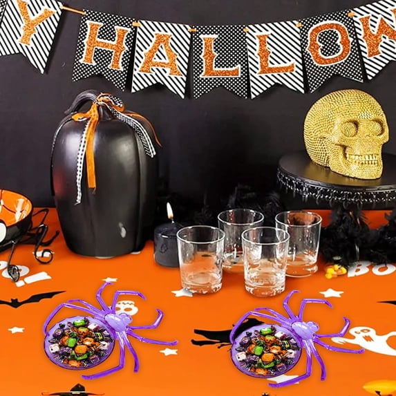 Halloween Candy Bowl, 9.45 Inch Plastic Spider Shaped Serving Tray, Vintage Fruit Dish for Snacks Desserts, Decorative Food Tray Trick or Treat Basket for Home Table Haunted House Party Decor