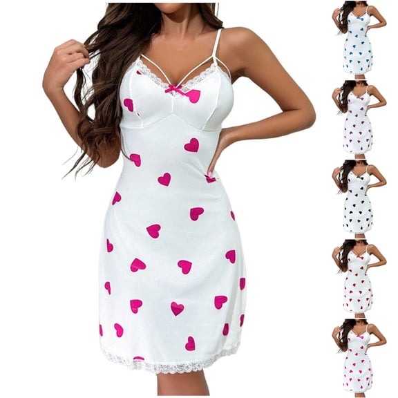 Sakmal Babydoll Moomoo Nightgownss for Women Sleeveless Love Valentines Plus Size Sleepshirt Heart Print Short Nightgowns for Women L
