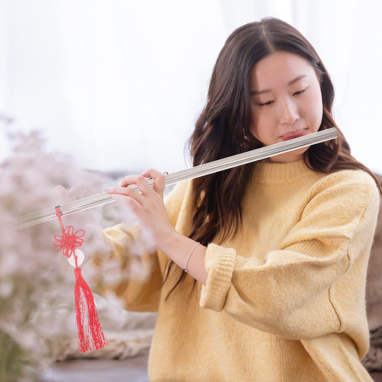 Worgeous 1 Set of Chinese Style Stainless Steel Flute Kids Adults Portable Flute for Beginner