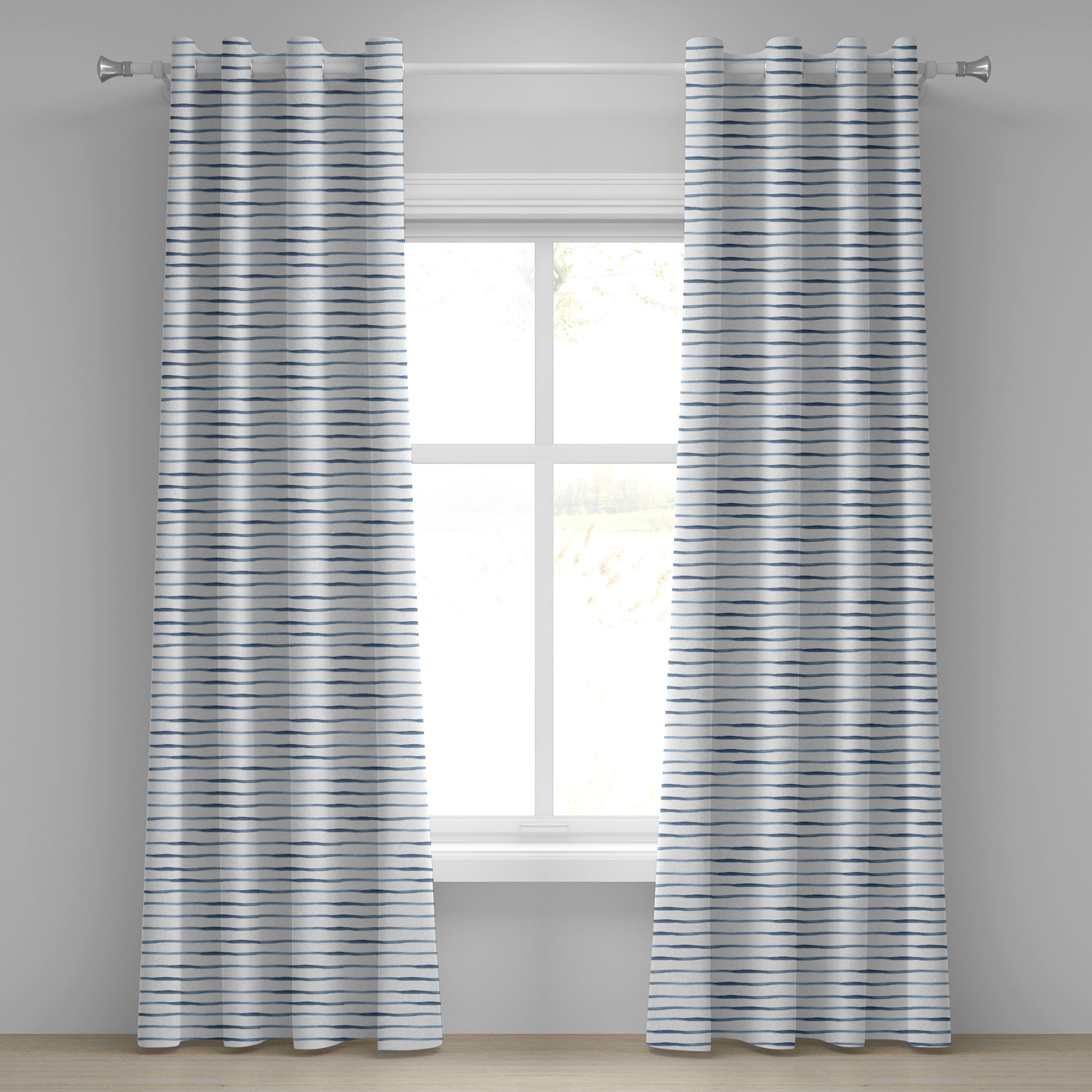 Harbour Stripe Grommet Curtain, Abstract Brushstroke Nautical Ocean  Horizontal Lines Soft Picture, 2-Panel Window Drapes for Bedroom Living Room,  50
