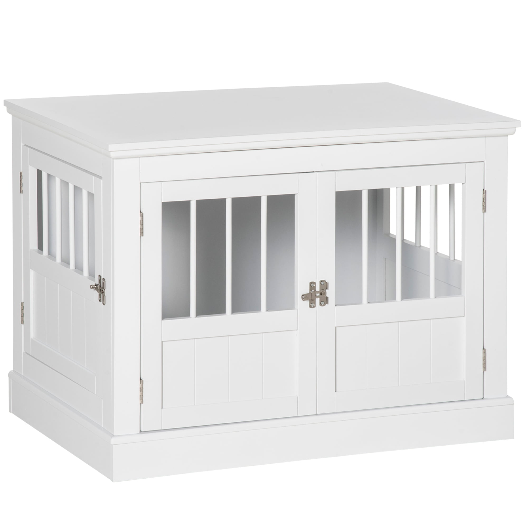 PawHut Dog Crate End Table with Triple Doors, Wooden Dog Crate Furniture Indoor Use, Puppy Crate for Small Dogs, White