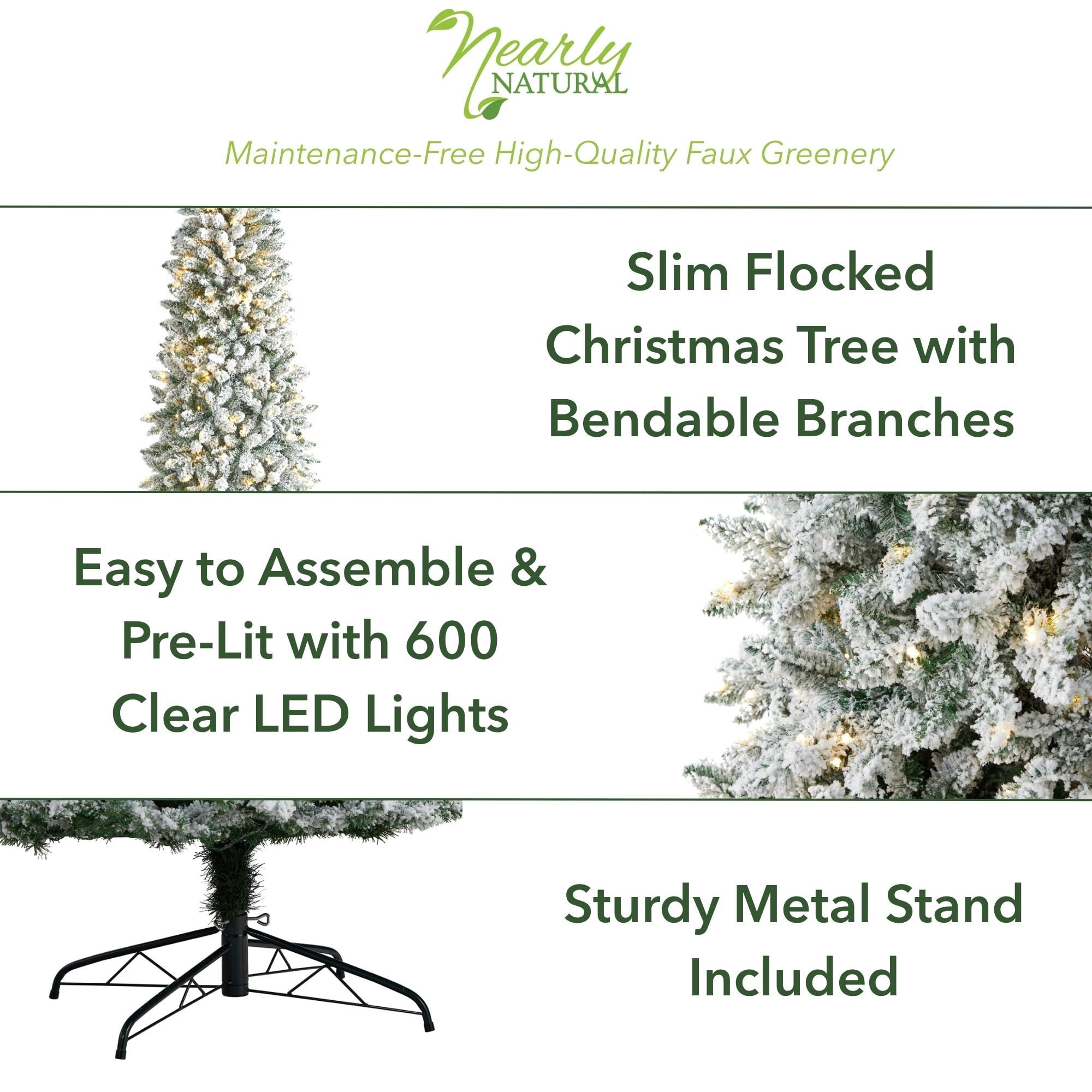 Nearly Natural 9' Slim Fir Artificial Christmas Tree Prelit 600 LED Lights