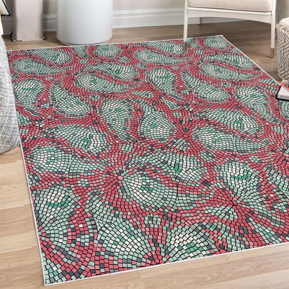 Paisley Decorative Rug, Modern Mosaic Like Circled Design with Teardrop Shaped Art Illustration, Quality Carpet for Bedroom Dorm and Living Room, 6 Sizes, Mint Green, by Ambesonne