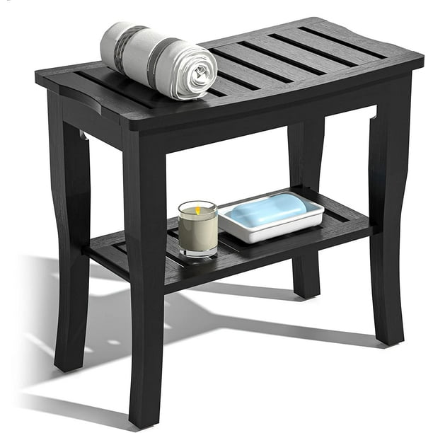 Bamboo Shower Bench & Stool Waterproof Wood Shower Bench with Storage