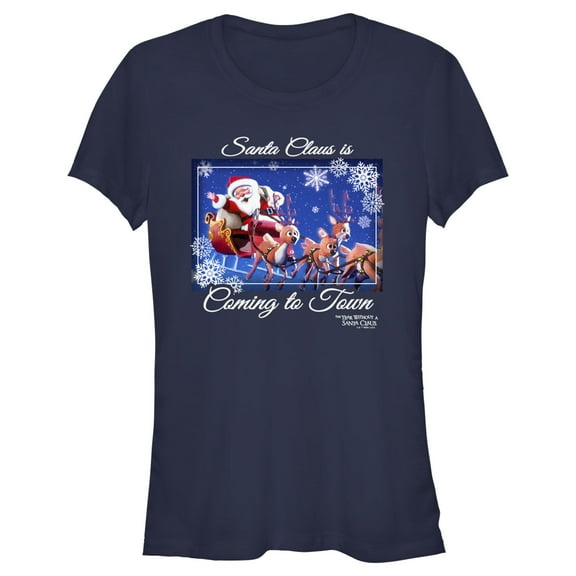 Junior's The Year Without a Santa Claus Santa Claus is Coming to Town Graphic Tee Navy Blue Large