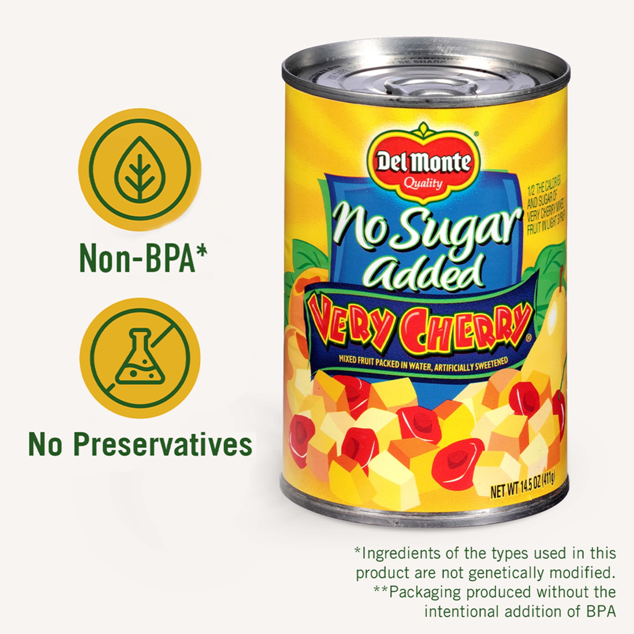Del Monte Very Cherry No Sugar Added Mixed Fruit Canned Fruit 14.5 oz Can (Pack of 6)