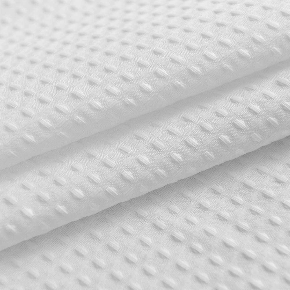 Extra Wide and Extra Long Waffle Weave Shower Curtain 108 x 84 inch, 230 GSM Heavy Fabric No Blowing, Water Repellent, Washable, Spa, White, 18 Holes