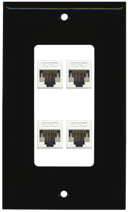 RiteAV 1 Gang Decorative 2 Cat5e Black Wall Plate Black