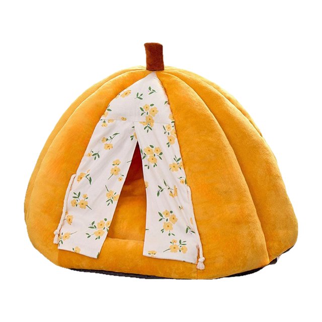 koolsoo Lit pour Chat Fond Antidérapant Chaud Semi-Fermé Forme de Citrouille Mignonne pour Chaton L