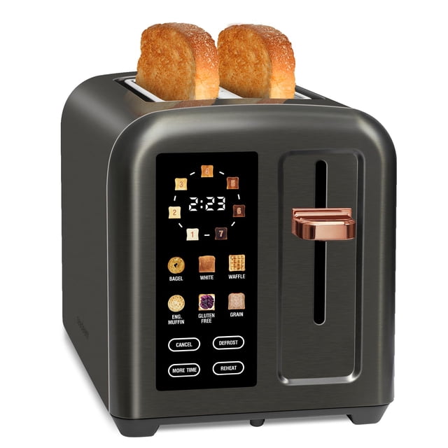 SEEDEEM tostador de 2 rebanadas, visualización LCD de tostador de acero inoxidable y botón táctil, velocidad de calentamiento 50% más rápida, tostador con ranuras de 1.4 pulgadas de ancho, 4 funciones