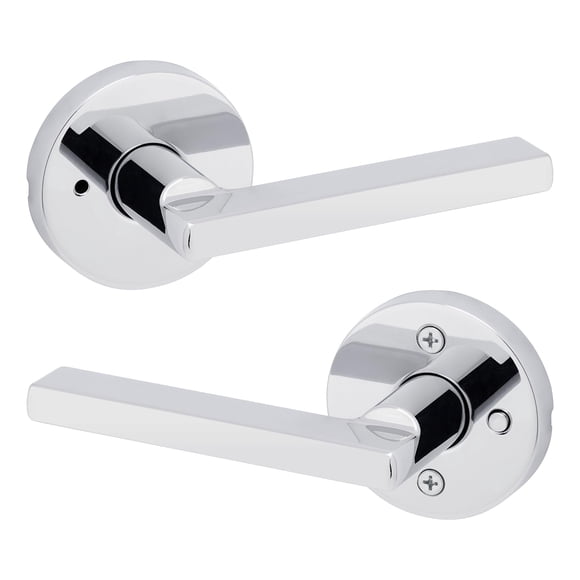 Kwikset Halifax Interior Privacy Door Handle with Lock, Round Lever for Bathroom and Bedroom, Polished Chrome Reversible Keyless Push Button Lock Doo