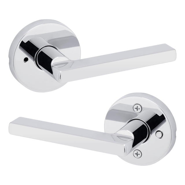 Kwikset Halifax Poignée de Porte Intérieure d'Intimité avec Serrure, Levier Rond pour Salle de Bain et Chambre, Chrome Poli Réversible Sans Clé à Bouton-Poussoir Doo