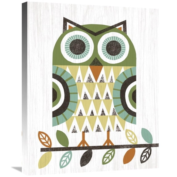 Global Gallery's 'Folk Lodge Owl Earth' By Michael Mullan Stretched Canvas Wall Art
