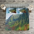 thumbnail image 3 of Ambesonne Hawaii Quilted Bedspread Set 3 Pcs, Na Pali Coast Kauai Sea, King Size, Green Redwood Blue, 3 of 3