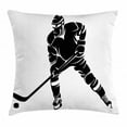 thumbnail image 1 of Hockey Throw Pillow Cushion Cover, Abstract Black Silhouette of a Competitive Player in the Match Position Sportsman, Decorative Square Accent Pillow Case, 24 X 24 Inches, Black White, by Ambesonne, 1 of 2