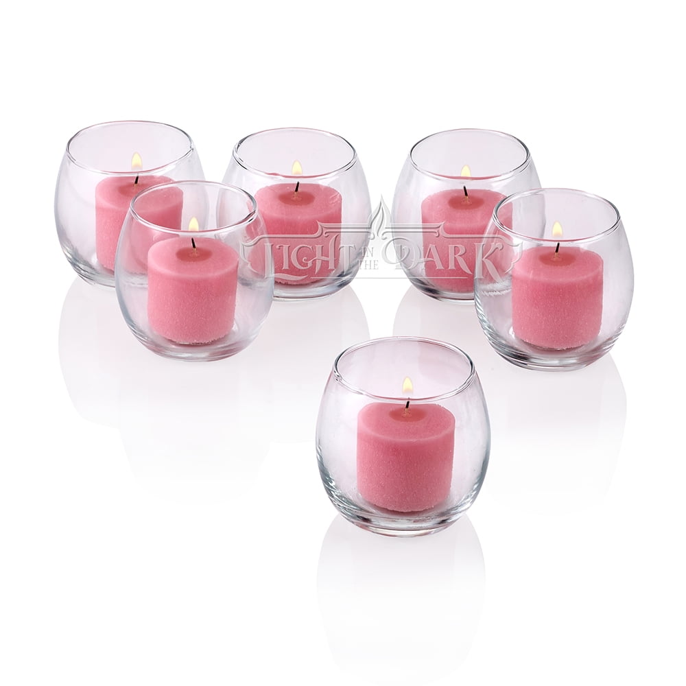 72 Clear Glass Round Votive Candle Holders & Soft Pink votive candles Burn 10 Hr 