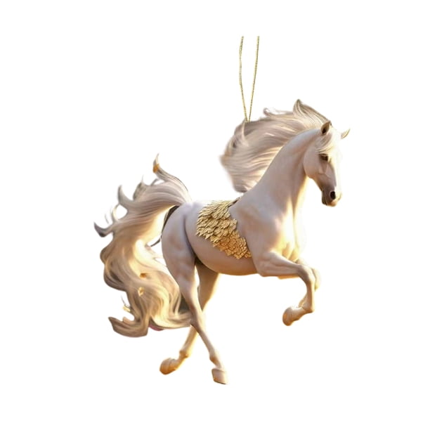 Colgante de caballo 2D acrílico realista, adorno navideño con lazo para colgar, ideal para amantes de la equitación.