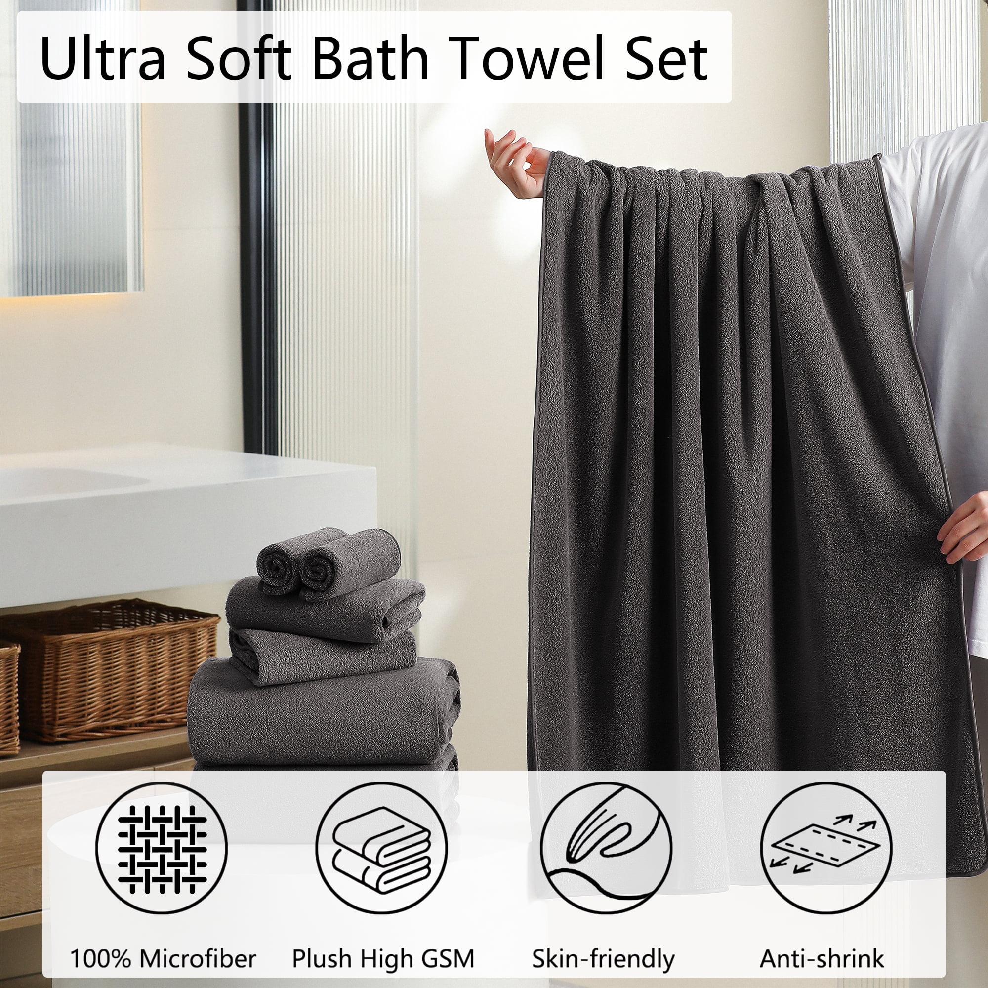 Jessy Home 8 Piece Home Collection Ultra Soft Cozy Black Brown Towels 700 GSM Plush Towel Set