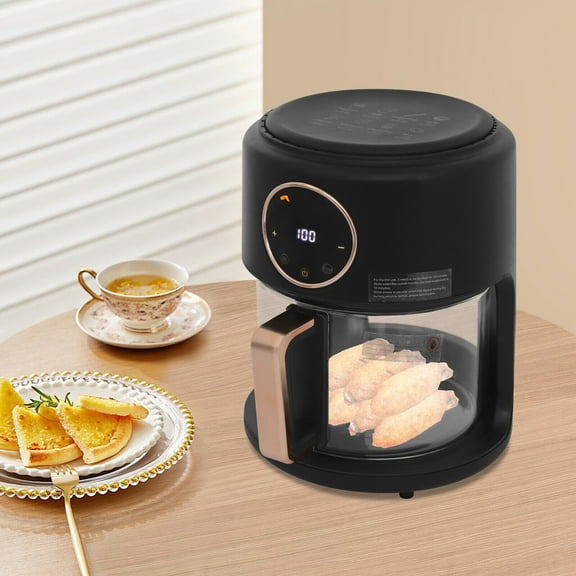 Glass Air Fryer, 4.2-1200w Powerful Air Fryer Roaster W/Grill, 360° Viewable & Touch Screen, 8 Preset Modes, Temp Range 176 ° F To 392 ° F For Home Kitchens, Restaurants (Black)