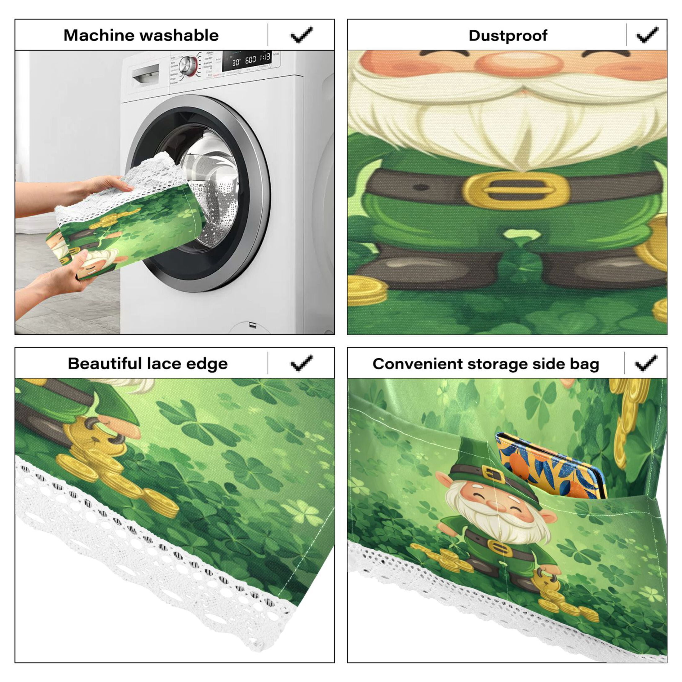 WOBOGO St Patricks Gnome Washing Machine Cloth Dryer Refrigerator Top Cover Protective Non-Slip Mat For Kitchen Laundry