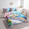 thumbnail image 2 of jejeloiu Coastal Town Watercolor 7-Piece Twin Bedding Sets Kids,Pink Cherry Blossom Bedding Comforter Set,Reversible, 2 of 7
