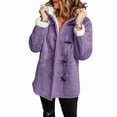 thumbnail image 2 of Women'S Fleece Collar Long Sleeve Hooded Button-Down Jacket with Pockets Purple XL, 2 of 9