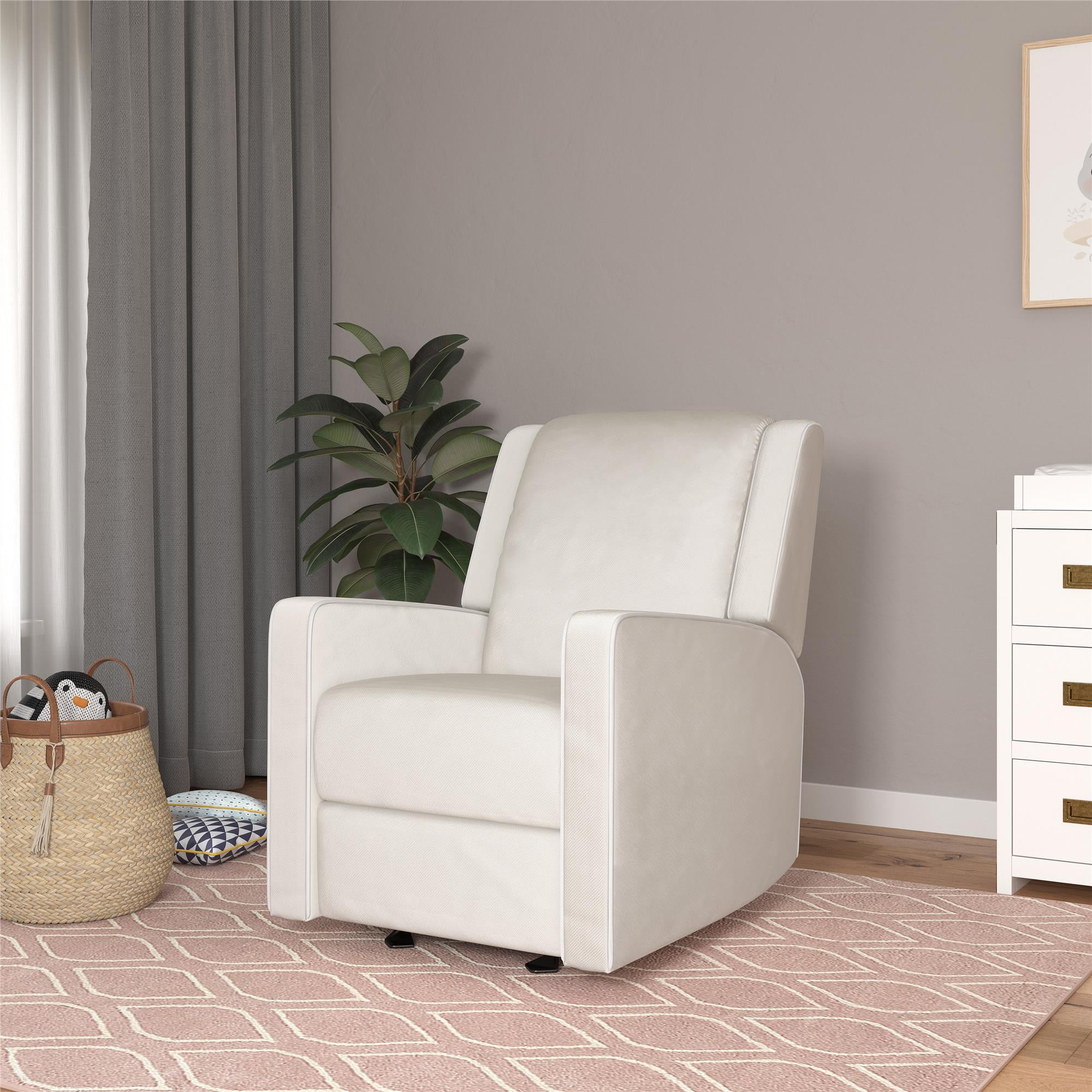 Robyn Rocker Recliner Chair: Upholstered with White Trim Detail – RealRooms