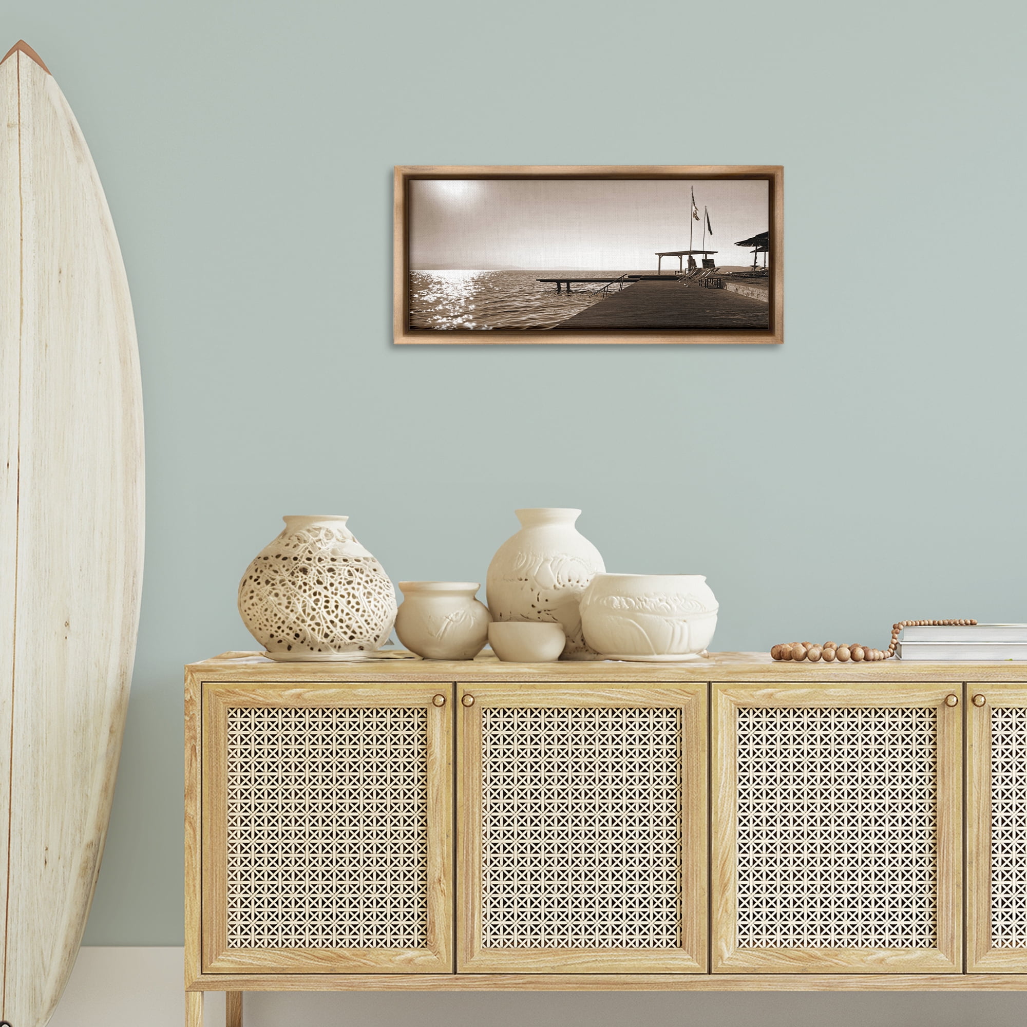Stupell Industries On Deck Summer Scene Coastal Photography Brown Floater Framed Canvas Art Print Wall Art, 31 x 14