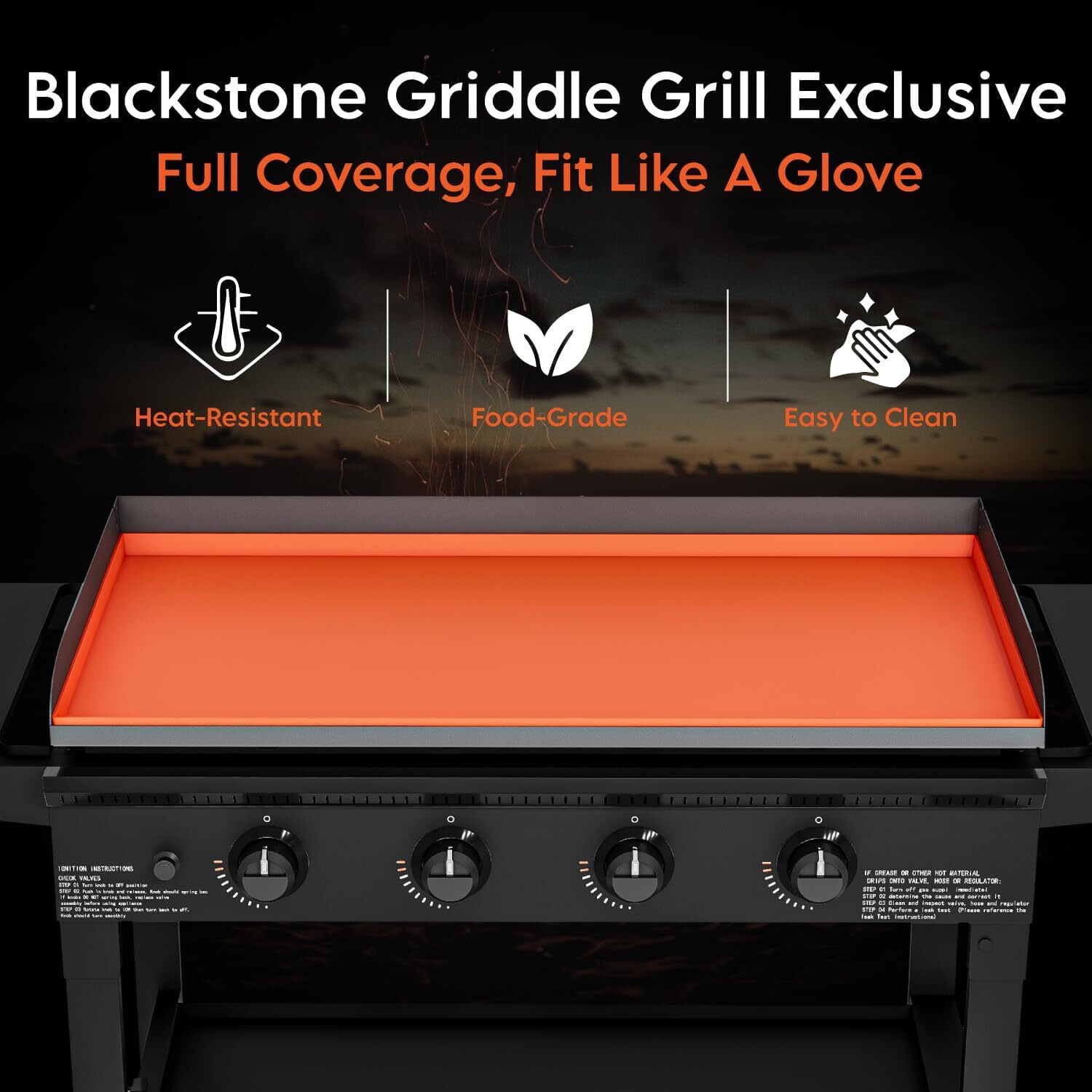 36" Silicone Griddle Mat Fit for Blackstone Griddle, Upgrade Full edge BBQ Griddle Cover for Weber Grill Mat, Protect Griddle from Rodents, Insects, Debris and Rust（orange）