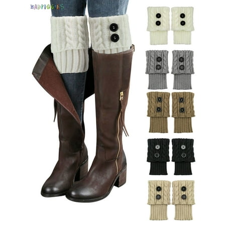 

BadPiggies Women Knit Boot Cuffs Socks Short Crochet Leg Warmers Fashion Style Winter Cable Buttons Warm Cuff Socks (White)