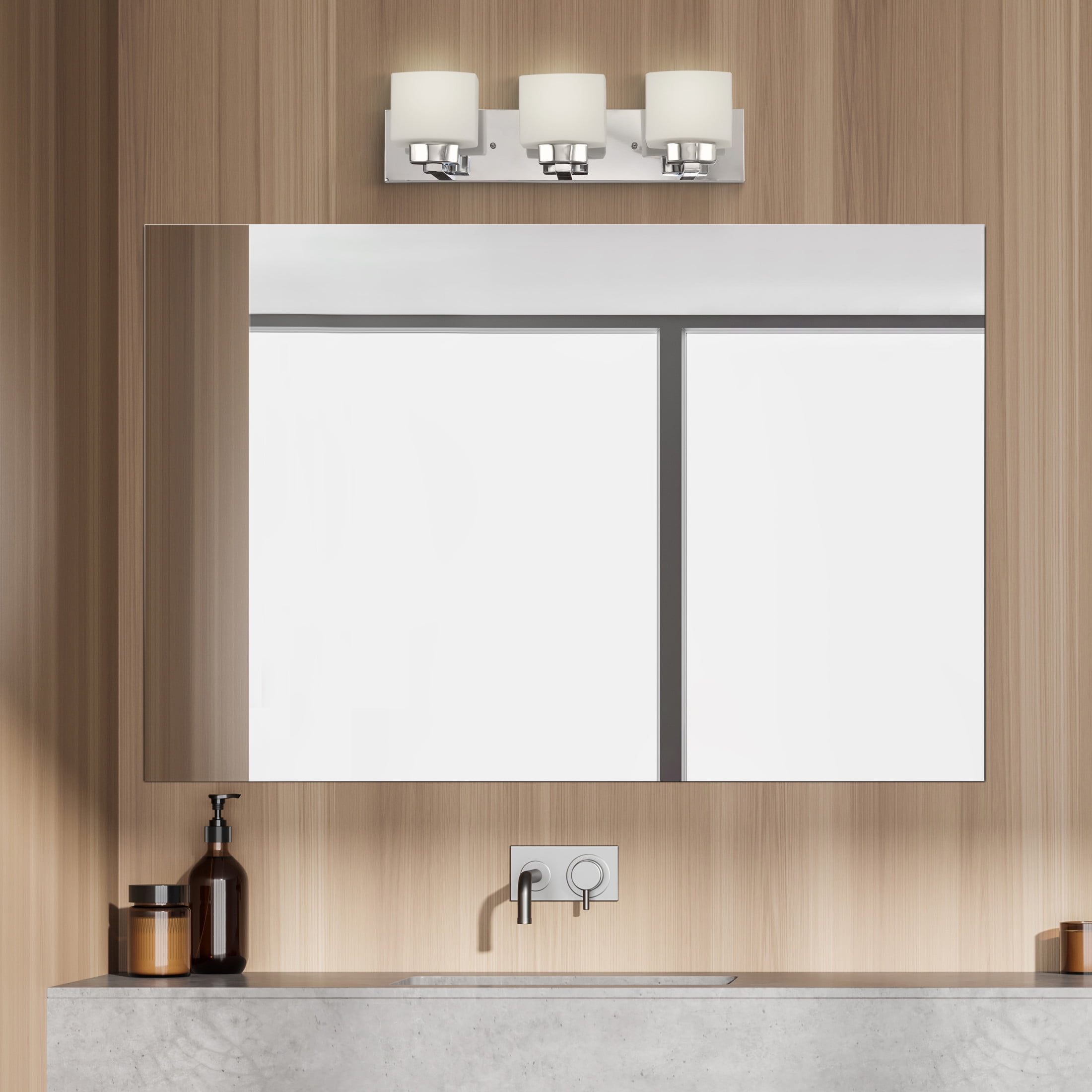 Design House Dove Creek 3-Light Dimmable Bathroom Vanity Light with Frosted Glass, Polished Chrome