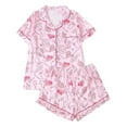 thumbnail image 1 of Ensemble de Pyjama Décontracté à Manches Courtes pour Femmes avec Boutons Imprimés et Shorts Tenue de Nuit Confortable avec Poches, 1 of 8