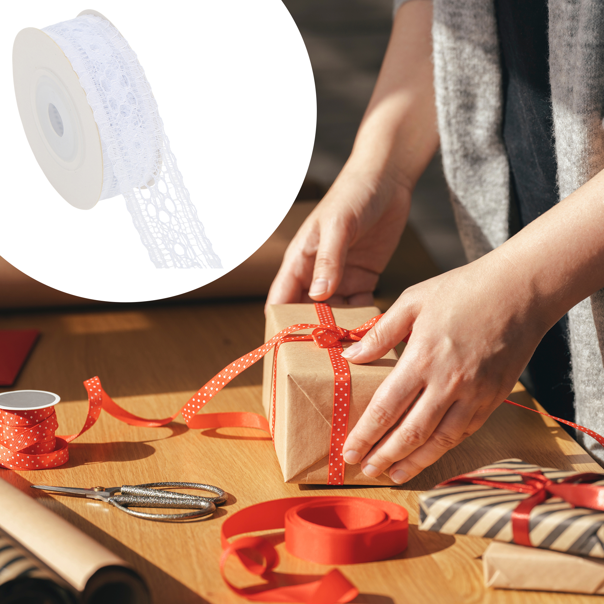 Unique Bargains Reusable Lace Gift Ribbon for Crafting Projects White Lace Style 1 0.79" x 29.53"