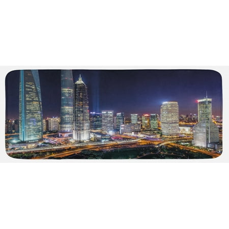 

Urban Kitchen Mat Skyline Skyscrapers in Modern City at Night Architectural Cityscape Pattern Plush Decorative Kitchen Mat with Non Slip Backing 47 X 19 Multicolor by Ambesonne